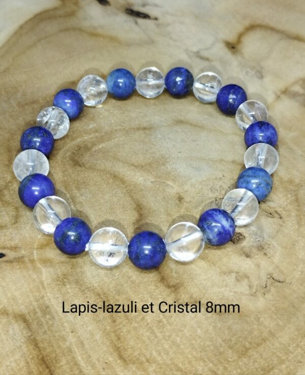 Bracelet Lapis-Lazuli et cristal de roche 8mm AA