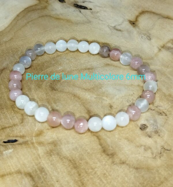 Bracelet pierre de lune multicolore 6mm