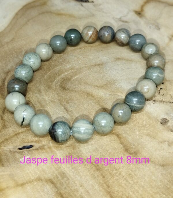 Bracelet Jaspe feuille d'argent 8 mm