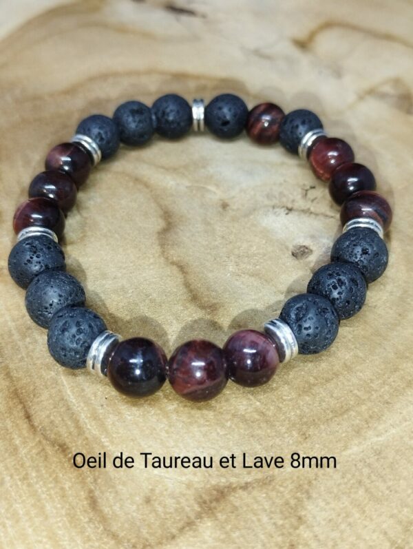 Bracelet Pierre de Lave et Oeil de taureau