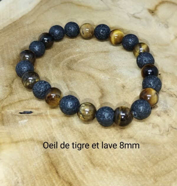 Bracelet Oeil de tigre et pierre de Lave en 8 mm
