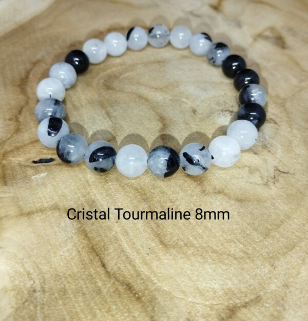 Bracelet Cristal de roche et Tourmaline noire 8 mm AA