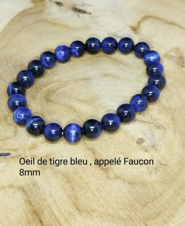 Bracelet Oeil de tigre bleu ou faucon 8 mm