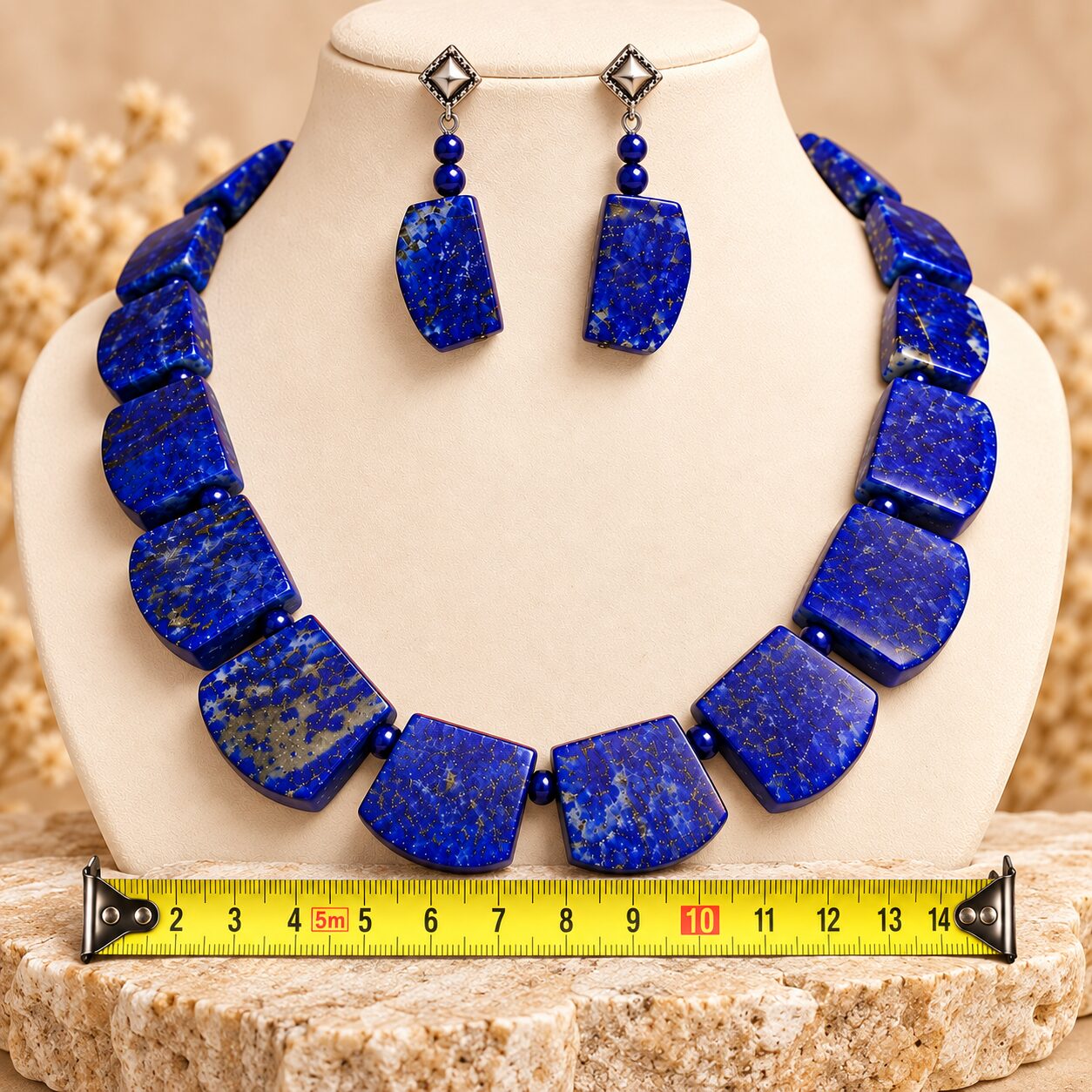 Parure collier et boucles d'oreilles en lapis lazuli création artisanale haut de gamme – Image 2